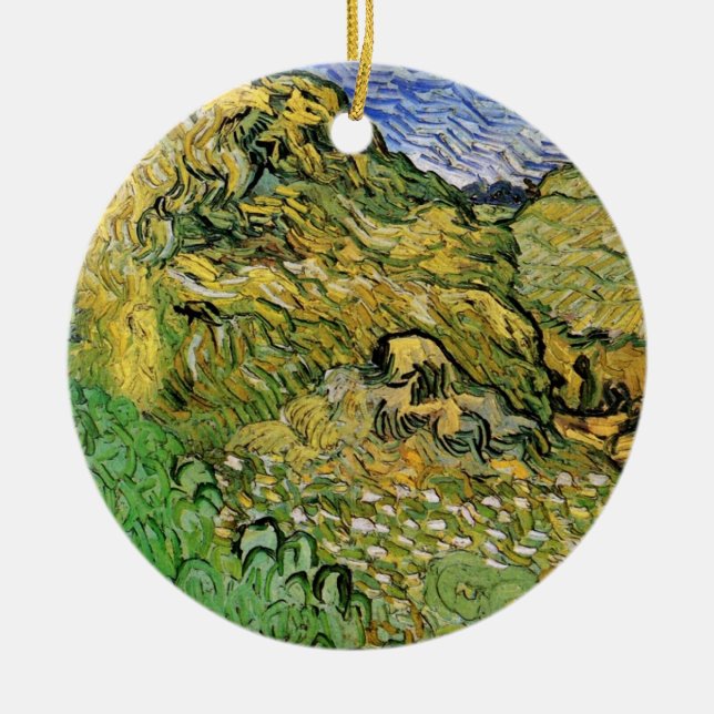 Field with Wheat Stacks by Vincent van Gogh Ceramic Tree Decoration (Front)