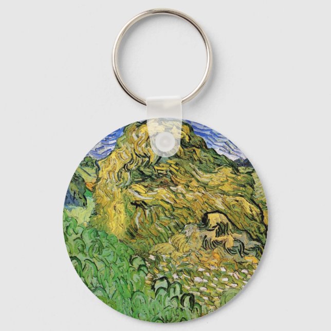 Field with Wheat Stacks by Vincent van Gogh Key Ring (Front)
