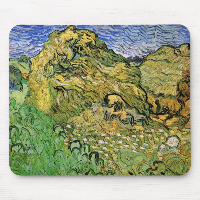 Field with Wheat Stacks by Vincent van Gogh Mouse Mat (Front)