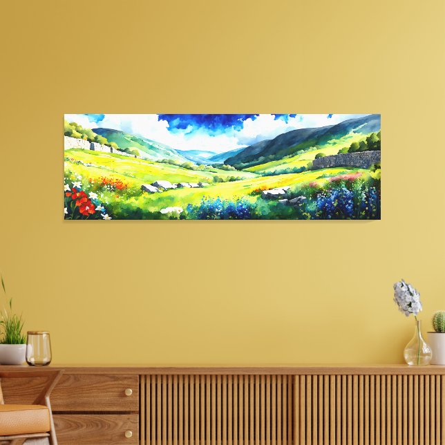 "Fielddale" Wide Landscape Yorkshire Dales Scene Canvas Print (Insitu(LivingRoom))