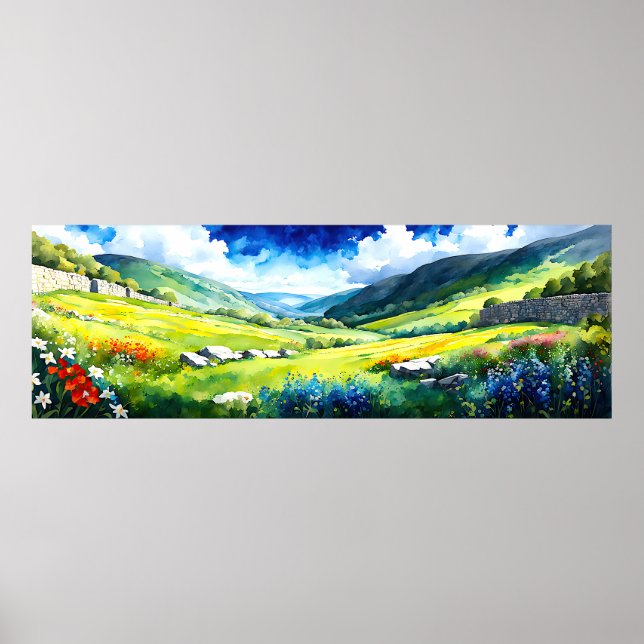 "Fielddale" Wide Landscape Yorkshire Dales Scene Poster (Front)