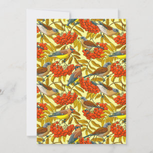 Fieldfares and waxwings on rowan bunches-3 holiday card