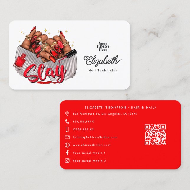 Fierce African American "Slay" Nail Salon Branding Business Card (Front/Back)