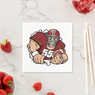 Fierce American Football Player Breaking Through  Napkin