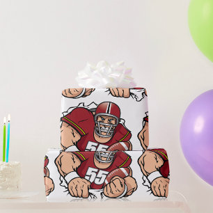 Fierce American Football Player Breaking Through  Wrapping Paper