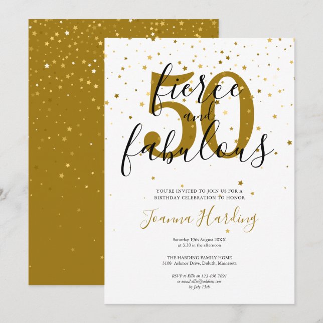 Fierce and Fabulous Gold and Black Birthday Invitation (Front/Back)