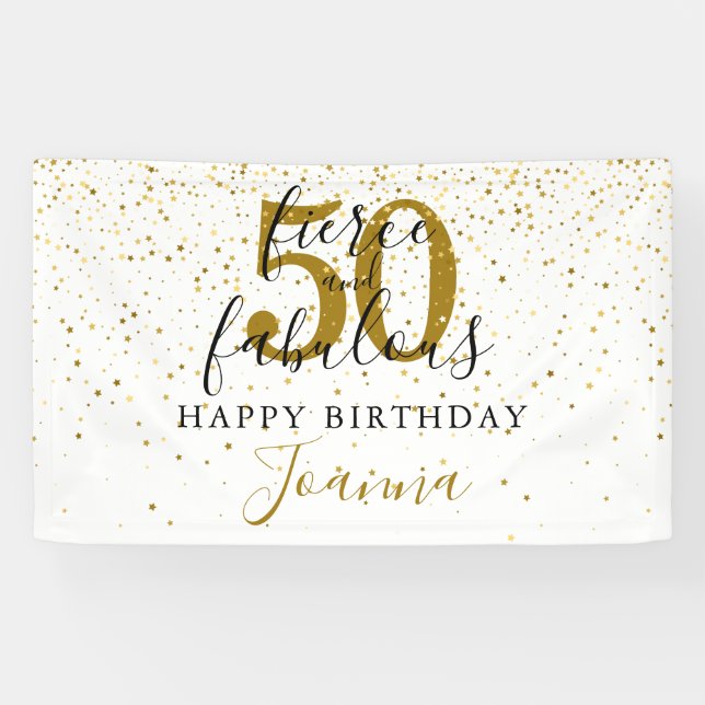 Fierce and Fabulous Happy Birthday Black And Gold  Banner (Horizontal)