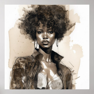 Fierce and Fashionable Melanin Beauty Illustrated Poster
