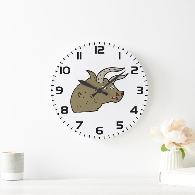 Fierce Angry Bull Head Rustic Wild Animal  Large Clock (Creator Uploaded)