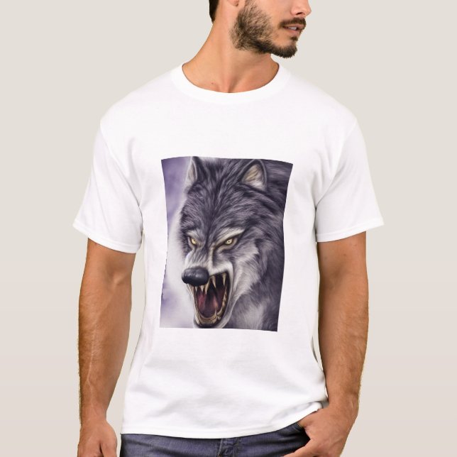 Fierce Angry Wolf with Fangs, Attack Mode Graphic T-Shirt (Front)
