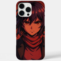 Fierce Anime Girl Phone Case – Red Eyes & Scarf Ae