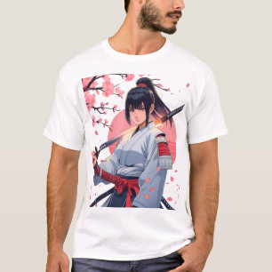 Fierce Anime Samurai Girl Katana  Japanese Warrior T-Shirt