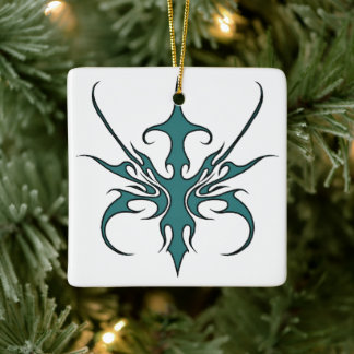 Fierce Aquamarine Tribal Line Art Illustration Ceramic Ornament