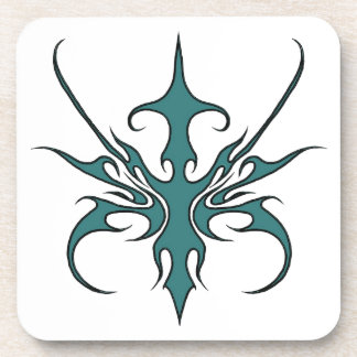 Fierce Aquamarine Tribal Line Art Illustration Coaster