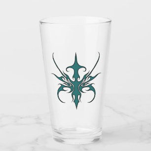 Fierce Aquamarine Tribal Line Art Illustration Glass