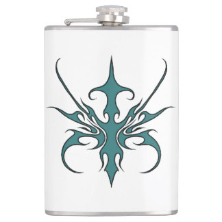 Fierce Aquamarine Tribal Line Art Illustration Hip Flask