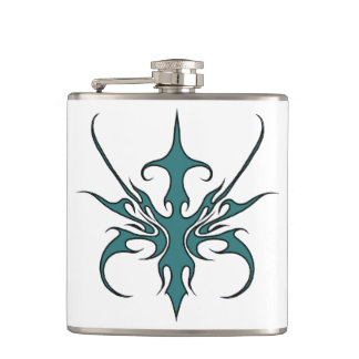 Fierce Aquamarine Tribal Line Art Illustration Hip Flask