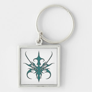 Fierce Aquamarine Tribal Line Art Illustration Key Ring