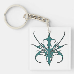 Fierce Aquamarine Tribal Line Art Illustration Key Ring
