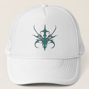 Fierce Aquamarine Tribal Line Art Illustration Trucker Hat