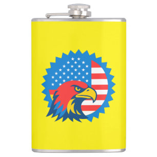 Fierce Bald Eagle on Round USA Flag Hip Flask