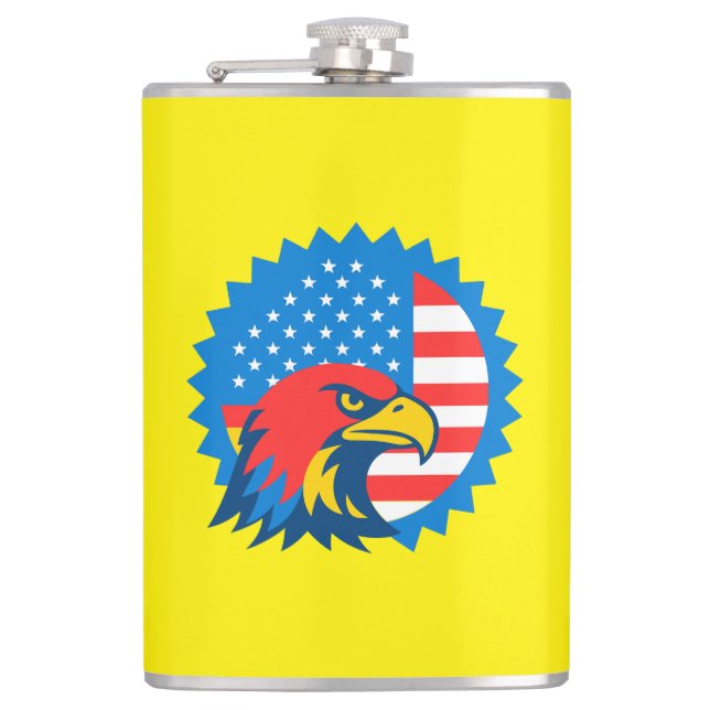 Fierce Bald Eagle on Round USA Flag Hip Flask (Front)