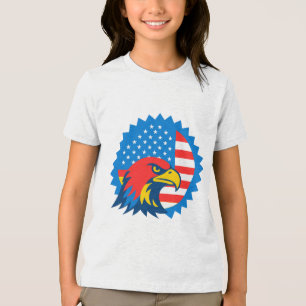 Fierce Bald Eagle on Round USA Flag Tri-Blend Shirt