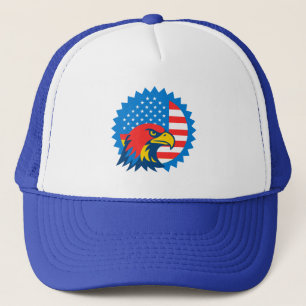 Fierce Bald Eagle on Round USA Flag Trucker Hat
