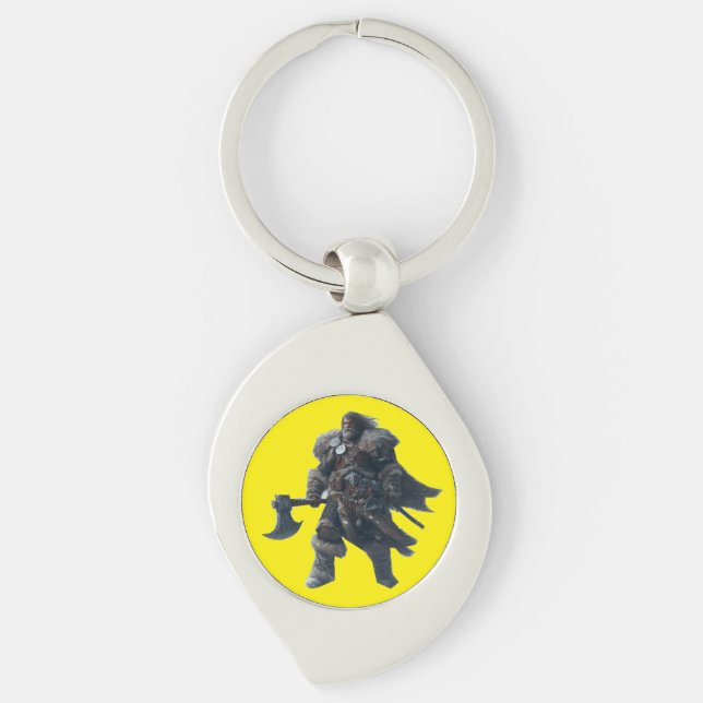 Fierce Barbarian Warrior with Ancient Axe  Key Ring (Front)