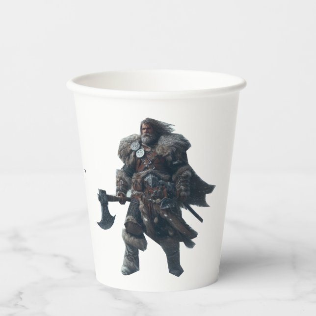 Fierce Barbarian Warrior with Ancient Axe  Paper Cups (Front)