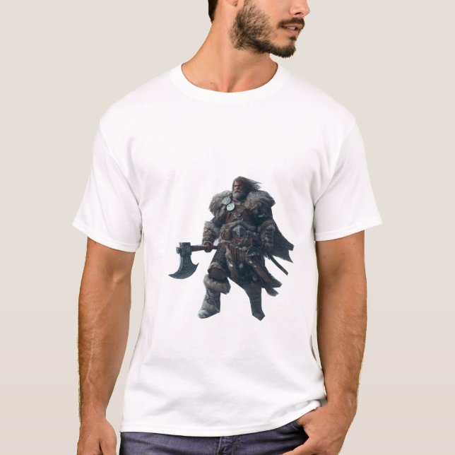 Fierce Barbarian Warrior with Ancient Axe  T-Shirt (Front)