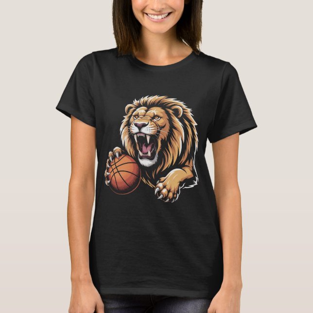 fierce Basketball Lion Mascot Sports Team Spirit R T-Shirt (Front)