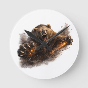 Fierce Bear Attack – Power Animal Design Round Clock