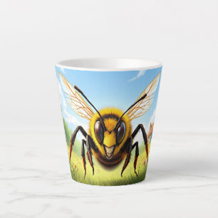 Fierce Bee Illustration in Rural Landscape Latte Mug