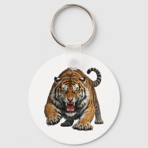 Fierce Bengal Tiger Mid Pounce Wildlife Key Ring