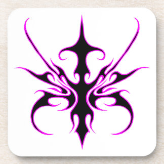 Fierce Black and Pink Tribal Line Art Illustration Coaster