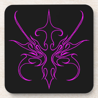 Fierce Black and Pink Tribal Line Art Illustration Coaster