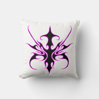 Fierce Black and Pink Tribal Line Art Illustration Cushion