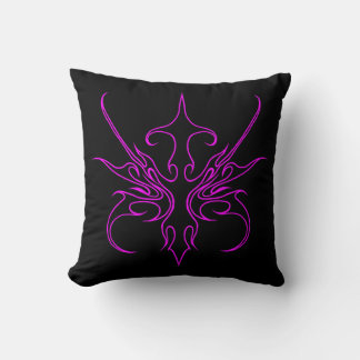 Fierce Black and Pink Tribal Line Art Illustration Cushion
