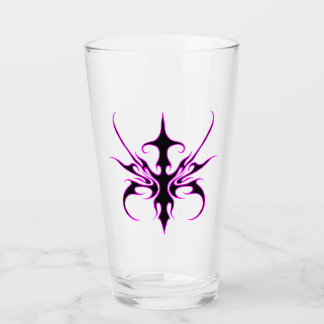 Fierce Black and Pink Tribal Line Art Illustration Glass