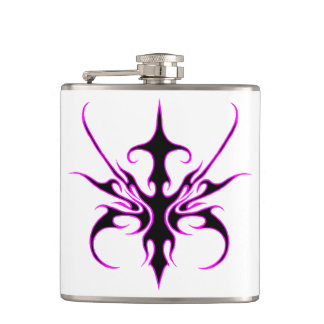 Fierce Black and Pink Tribal Line Art Illustration Hip Flask