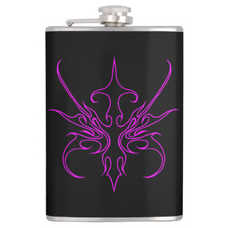 Fierce Black and Pink Tribal Line Art Illustration Hip Flask