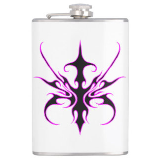 Fierce Black and Pink Tribal Line Art Illustration Hip Flask
