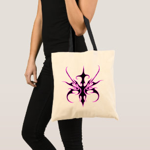 Fierce Black and Pink Tribal Line Art Illustration Tote Bag