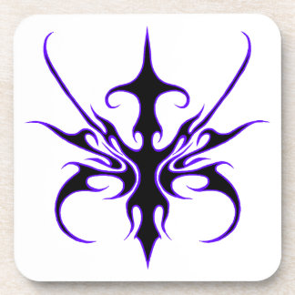 Fierce Black and Purple Tribal Line Art Coaster