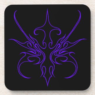 Fierce Black and Purple Tribal Line Art Coaster