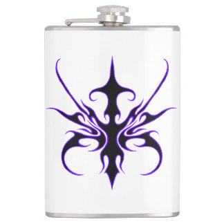 Fierce Black and Purple Tribal Line Art Hip Flask