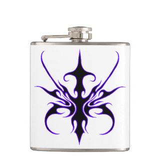 Fierce Black and Purple Tribal Line Art  Hip Flask