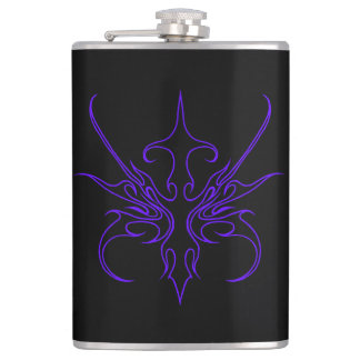 Fierce Black and Purple Tribal Line Art Hip Flask