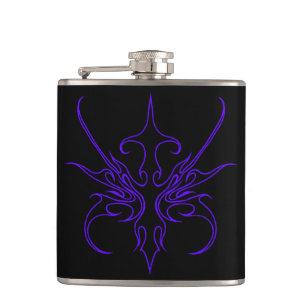 Fierce Black and Purple Tribal Line Art  Hip Flask